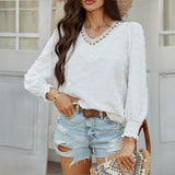 Dili 2025 Spring And Summer Top Women's Casual Holiday Style Solid Color With Lazamp Long-Sleeved Shirt Woman