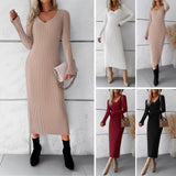Dili Women's Clothing 2025 Autumn And Winter Temperament Elegant V-Neck Long-Sleeved Wool Dress
