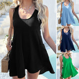 Dili 2025 Spring And Summer Leisure Holiday Wind Solid Color Interface Bag Vest Dress Dress Women's Dress