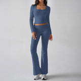 Dili 2025 Autumn And Winter Pure Color Casual Knitted Long-Sleeved Top Yoga Suit Two Pants Set