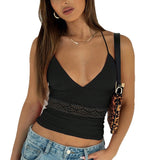 Dili 2025 Spring And Summer Sexy Hottie Y2K Lace Splicing Hollow Hanging Neck Sling