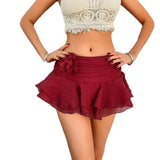 Dili 2025 Spring/Summer Short Skirt Women's Bohemia Leisure Vacation Solid Flower Half