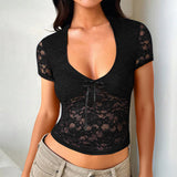 Dili 2025 Spring/Summer Y2K Sexy Wind Deep V Clame Short Sleeve Knitting Short Sleeve Knitting
