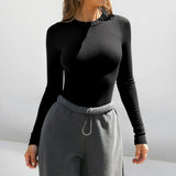 Dili 2025 Spring/Summer Y2K Knitted Solid Color Collar Long-Sleeved Top T-Shirt Women's Clothing