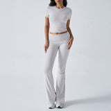 Dili Women's Clothing 2025 Spring And Summer Leisure Solid Color Repair Short Sleeve Long Pants Set