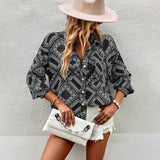 Long-Sleeved Shirt 2025 Spring And Autumn Four Seasons Shirt Temperament Commuter Women's Hibiscus Fabric Printing