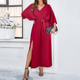 Dili Women's Clothing 2025 Spring And Summer Temperament Elegant High-Waisted V-Neck Loose Dress