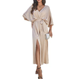 Dili Women's Clothing 2025 Spring And Summer Temperament Elegant High-Waisted V-Neck Loose Dress