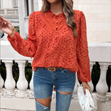 Dili 2025 Autumn And Winter Women's Temperament Hollow Bubble Bubble Sleeve Embroidered Long Sleeve Top