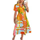 Dili 2025 Spring/Summer Leisure Bohemia Vacation High Waist Geometeuse Collodiced Dresses Women's Dresses