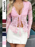 Dire Y2K Hottie Style Sexy Long-Sleeved T-Shirt Lace Women's Clothing 2025 Autumn And Winter