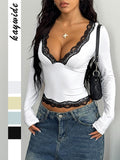 Dili Y2K Sexy Lace Long-Sleeved Vest T-Shirt Women's Dress 2025 Spring And Summer