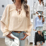 Dili T-Shirt Woman 2025 Autumn/Winter Elegance Elegant V-Neck Long Sleeve Blouse