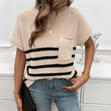 Dili Blouse Women's Temperament Round-Neck Striped Short-Sleeved Sweater