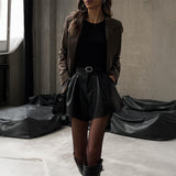 Dili Elegant Temperament Casual Pure Leather Shorts Women's 2025 Autumn And Winter