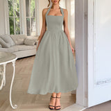 Dili 2025 Spring And Summer Leisure Resort Wind Solid Color High-Waistless Sleeveless Hanging Neck Dress Women's Dress