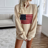 Dili 2025 Autumn And Winter Coat Women Casual Loose Color Woven Independence Day Long-Sleeved Sweater