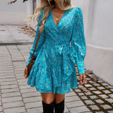 Dili 2025 Autumn And Winter Women's Dress Temperament Elegant V-Neck Print A Dress
