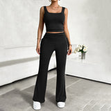 Dili Women's Clothing 2025 Spring And Summer Leisure Solid Color Repair Vest Long Pants Set