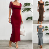 Dili Women's Dress 2025 Spring And Summer Solid Color Repair Short-Sleeved Dress
