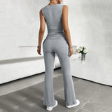 Dili Women's Clothing 2025 Spring And Summer Leisure Solid Color Repair Vest Long Pants Set