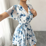 Dili Leisure Vacation Printed Short Sleeve Cake Dress Dress Women's Dress 2025 Spring/Summer