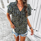 Dili Top Women's Dress 2025 Spring And Summer Temperament Elegant Print Wood Ear Short-Sleeved T-Shirt