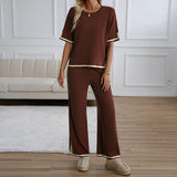 Dili Fashion Women's Clothing 2025 Autumn And Winter Temperament Casual Trousers Short-Sleeved Knitted Suit Woman