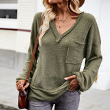 Dili Solid Color Knitted Women 2025 Autumn/Winter V-Neck Long Sleeve Blouse