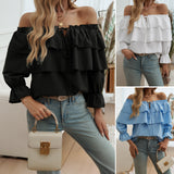 Dili 2025 Autumn And Winter Women's Temperament Loose Folded Shoulder Lantern Sleeve Top