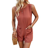 Dili Women's Clothing 2025 Spring And Summer Casual Solid Sleeveless Top Pocket Short-Joint Pants