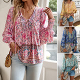 Dili 2025 Autumn And Winter Bohemian Holiday Wind Cotton Print With Long-Sleeved Top Shirt For Women