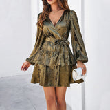 Dili Women's Clothing 2025 Spring And Summer Sexy V-Neck With Bubble-Sleeved Dress