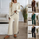 Dili Women's Clothing Set 2025 Temperament Casual Pure Color Knitted Long Sleeve Sweater Pants Set