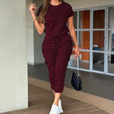 Dili Women's Clothing 2025 Spring And Summer Leisure Work Clothes Short-Sleeved Feet With Joint Pants