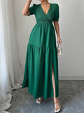 Dili Elegant Temperament Solid Color Short Sleeve Long Skirt Dress Women's 2025 Autumn And Winter