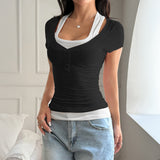 Dili Y2K Hot Girl Wind Fake Two Slings Short-Sleeved T-Shirt Women's Clothing 2025 Summer