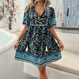 Dili Women's Clothing 2025 Spring And Summer Holiday Wind Print Short-Sleeved Dress