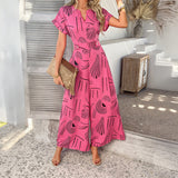 Dili 2025 Spring And Summer Printing Leisure Holiday Bream Short Sleeves Wide Legs Long Pants Women's Clothing