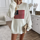 Dili 2025 Autumn And Winter Coat Women Casual Loose Color Woven Independence Day Long-Sleeved Sweater