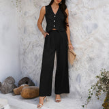 Dili 2025 Spring/Summer Leisure And Holiday Holiday Wind Solid Colored Arma Broad Legs Pants Set