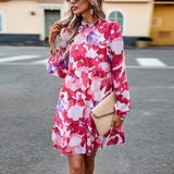 Dili Printed Dress 2025 Autumn And Winter Women's Temperament Elegant Long-Sleeved Short Dress