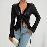 Dili Women's Top 2025 Spring And Summer Sexy Long-Sleeved Lace Lace Top