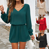 Dili 2025 Autumn And Winter Long-Sleeved Women's Temperament Casual Solid Color Bubble Sleeve Joint Skirt