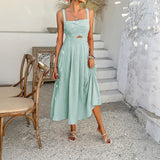 Dili 2025 Spring/Summer Leisure And Elegant Holiday Style Pure Color High-Waisted Sling Dress Women's Dress