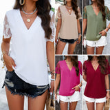 Dili Women's Clothing 2025 Spring And Summer Temperament Pure Color V-Necked And Colorful Short-Sleeved Top