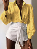 Dili 2025 Spring And Summer Casual Loose Fashion Hollow Bubble Sleeves Top Women's Clothing