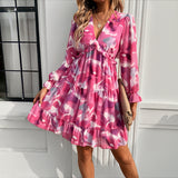 Dili Women's Clothing 2025 Spring And Summer Temperament Elegant Impact Color Printing V Collar Long Sleeve Dress