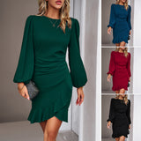 Dili 2025 Spring And Summer New Women's Temperament Bubble Sleeve Net Color Dress