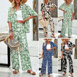 Dili Women's Bominia Resort Wind 2025 Autumn And Winter Casual Print Short-Sleeved Trousers Set